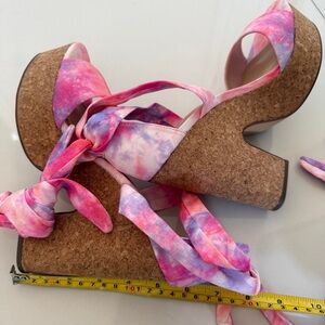Cotton Candy Dream Platform Heels Tie Dye Wrap Sandals Size 6.5